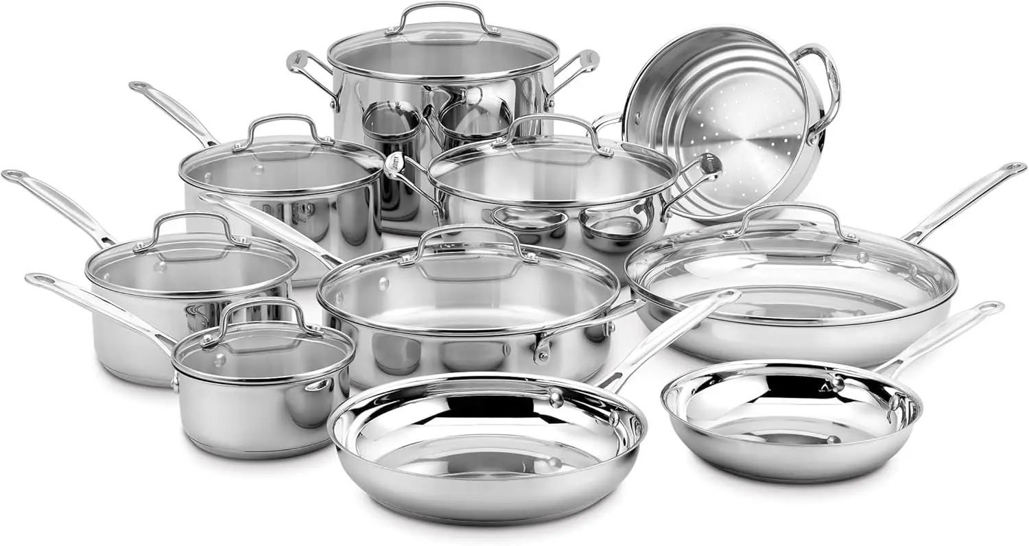17-Piece Stainless Steel Cookware Set with Glass Lids, Oven & Dishwasher Safe
17-Piece Stainless Steel Cookware Set with Glass Lids, Oven & Dishwasher Safe