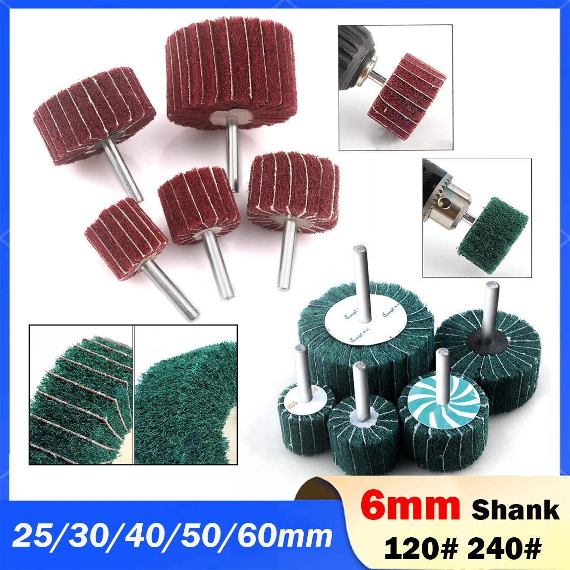 6MM Shank Non-woven Flap Sanding Wheel Fiber Abrasive Scouring Pad Polishing Grinding for Metal Cleaning Head Nylon 25~60mm
6MM Shank Non-woven Flap Sanding Wheel Fiber Abrasive Scouring Pad Polishing Grinding for Metal Cleaning Head Nylon 25~60mm