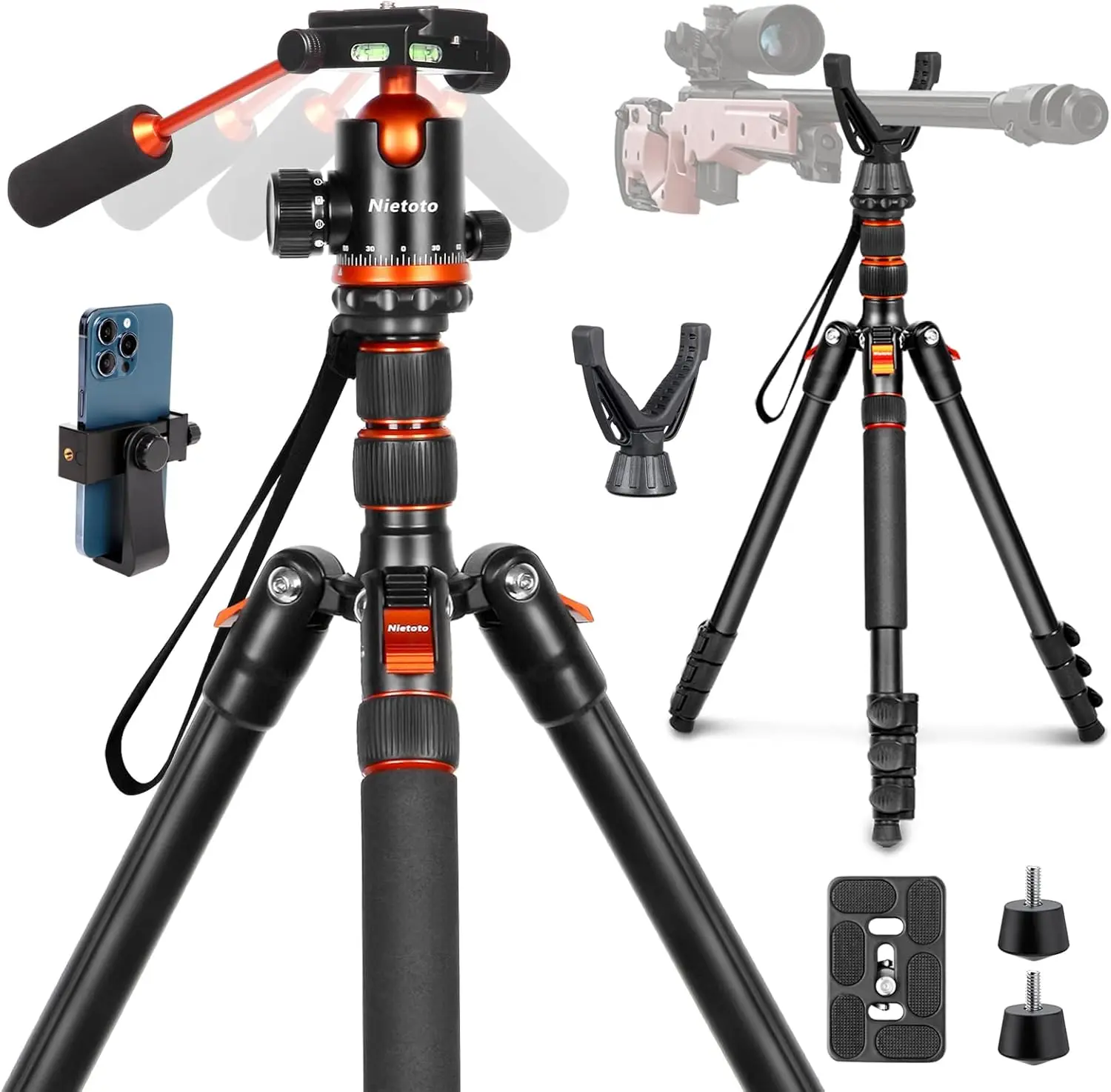 68" Camera Tripod with 360° Ball Head, V-Yoke Rifle Rest, Monopod & Carry Bag for Outdoor Hunting
68" Camera Tripod with 360° Ball Head, V-Yoke Rifle Rest, Monopod & Carry Bag for Outdoor Hunting