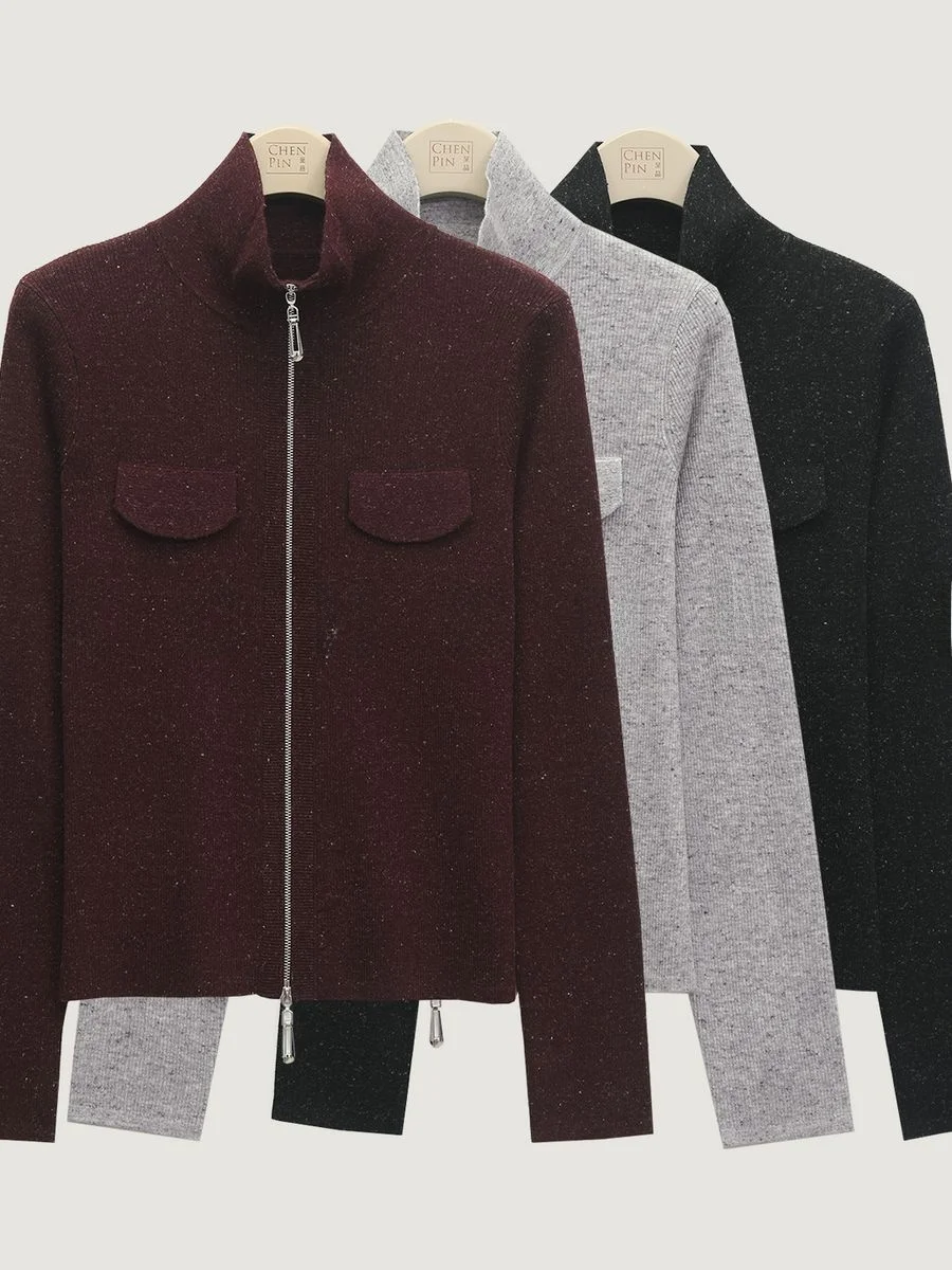 Casual Woolen Knitted Open Cardigan Women's Slimming Faionable Zipper Thin Autumn Outerwear Stand Collar Long Sve Coat
Casual Woolen Knitted Open Cardigan Women's Slimming Faionable Zipper Thin Autumn Outerwear Stand Collar Long Sve Coat