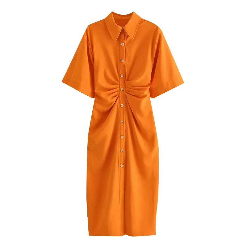 Women 2024 Chic Fashion Button-up Draped Midi Shirt Dress Vintage Short Sleeve Side Zipper Female Dresses Vestidos Causal
Women 2024 Chic Fashion Button-up Draped Midi Shirt Dress Vintage Short Sleeve Side Zipper Female Dresses Vestidos Causal