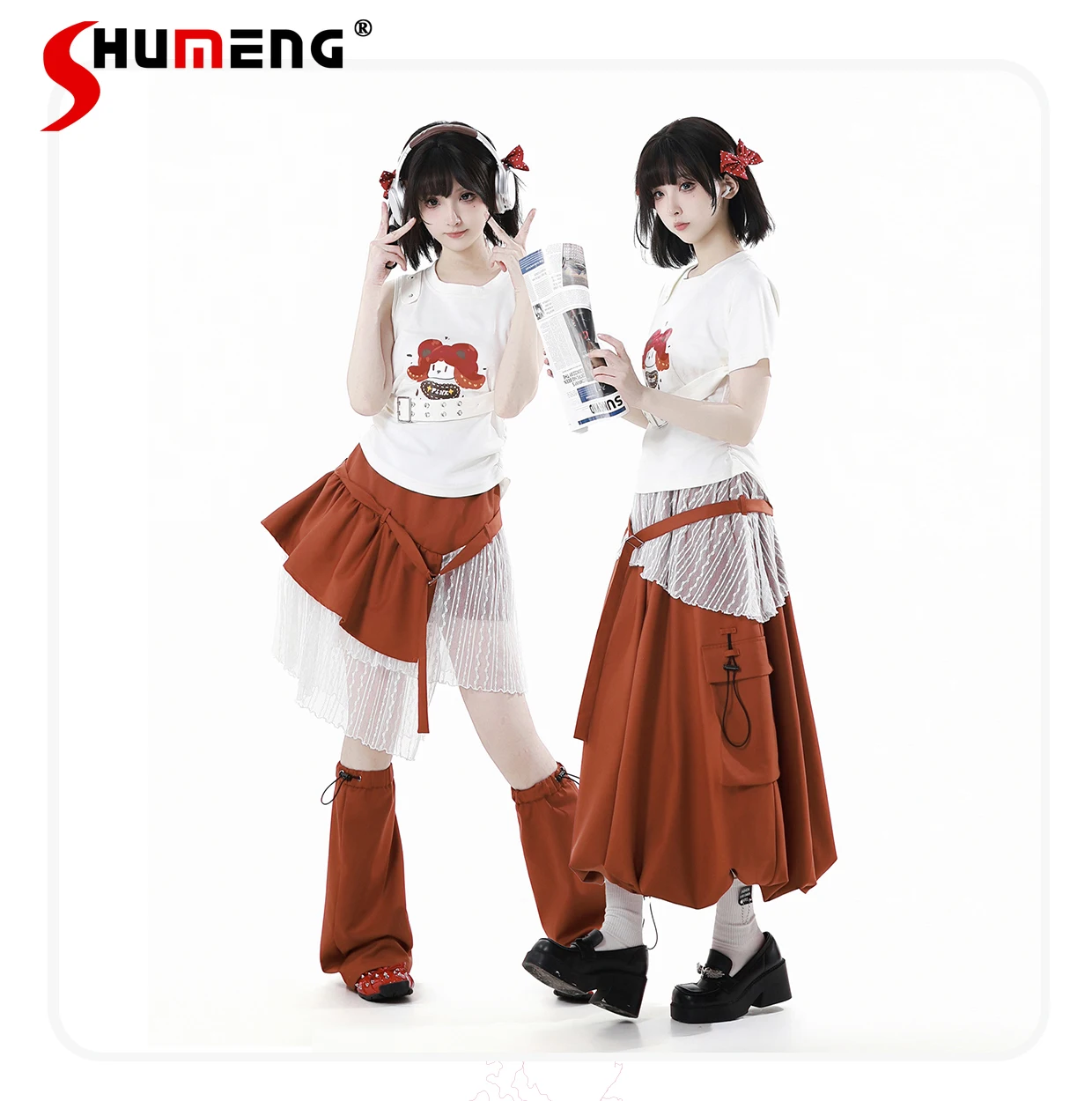 Sweet Cool Girl Summer Casual Sets Crew Neck White Loose T-Shirt Elastic High Waist Lace Splicing Bud Skirts Two-piece Set Women
Sweet Cool Girl Summer Casual Sets Crew Neck White Loose T-Shirt Elastic High Waist Lace Splicing Bud Skirts Two-piece Set Women