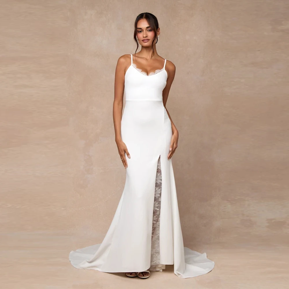 Customized Sheath Long Wedding Dress for Women with Lace Details, Spaghetti Straps Side Slit Chic Bride Dresses Bridal Gowns
Customized Sheath Long Wedding Dress for Women with Lace Details, Spaghetti Straps Side Slit Chic Bride Dresses Bridal Gowns