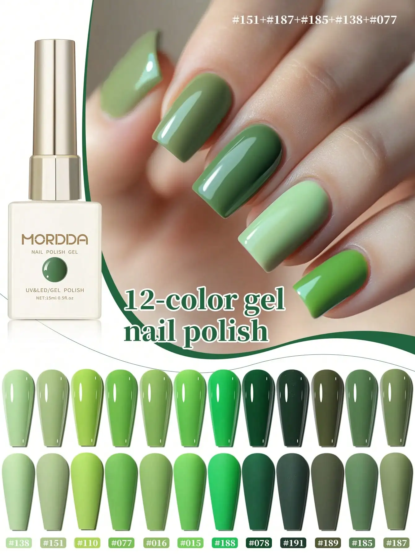 Набор зеленых гель-лаков для ногтей, 12 шт., 15 мл, глянцевый блеск, долговечный УФ-светодиодный гель для замачивания, экологически чистая формула без алкоголя для
Набор зеленых гель-лаков для ногтей, 12 шт., 15 мл, глянцевый блеск, долговечный УФ-светодиодный гель для замачивания, экологически чистая формула без алкоголя для