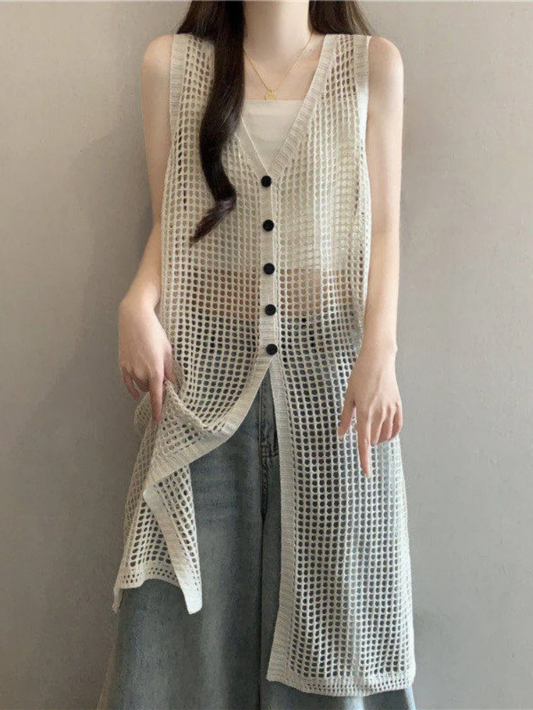 2026 Summer New White Hollow Out Tank Top Plus Size Loose Mid Length Sleeveless Cover Up Blouse Women Outerwear Layered Tops
2026 Summer New White Hollow Out Tank Top Plus Size Loose Mid Length Sleeveless Cover Up Blouse Women Outerwear Layered Tops