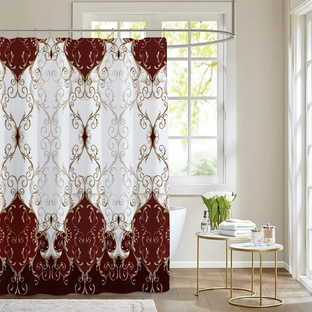 Luxury Red Gold Damask Print Shower Curtain, Waterproof Polyester Bathroom Curtain with Hooks
Luxury Red Gold Damask Print Shower Curtain, Waterproof Polyester Bathroom Curtain with Hooks