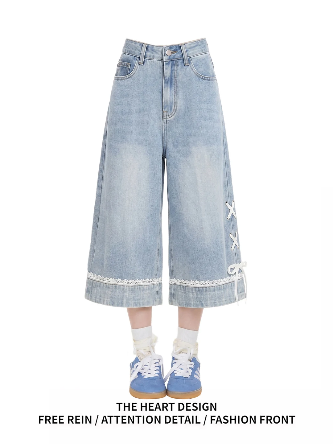 High Waist Wide Leg Seven-Foot Pants Women Summer Loose Slimming Lace Trim Decorative Denim Knot Tie Side Jeans
High Waist Wide Leg Seven-Foot Pants Women Summer Loose Slimming Lace Trim Decorative Denim Knot Tie Side Jeans