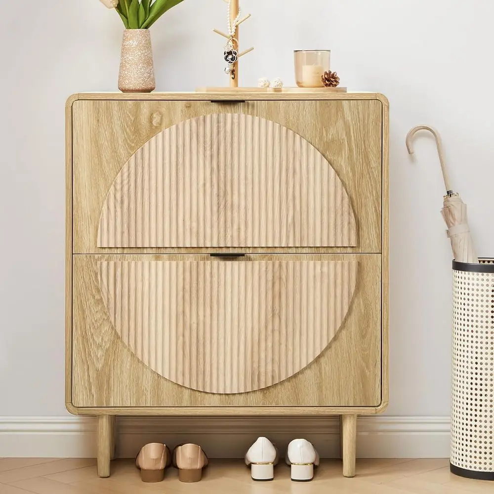 Slim Standing 2-Tier Wooden Shoe Storage Cabinet with Natural Finish
Slim Standing 2-Tier Wooden Shoe Storage Cabinet with Natural Finish