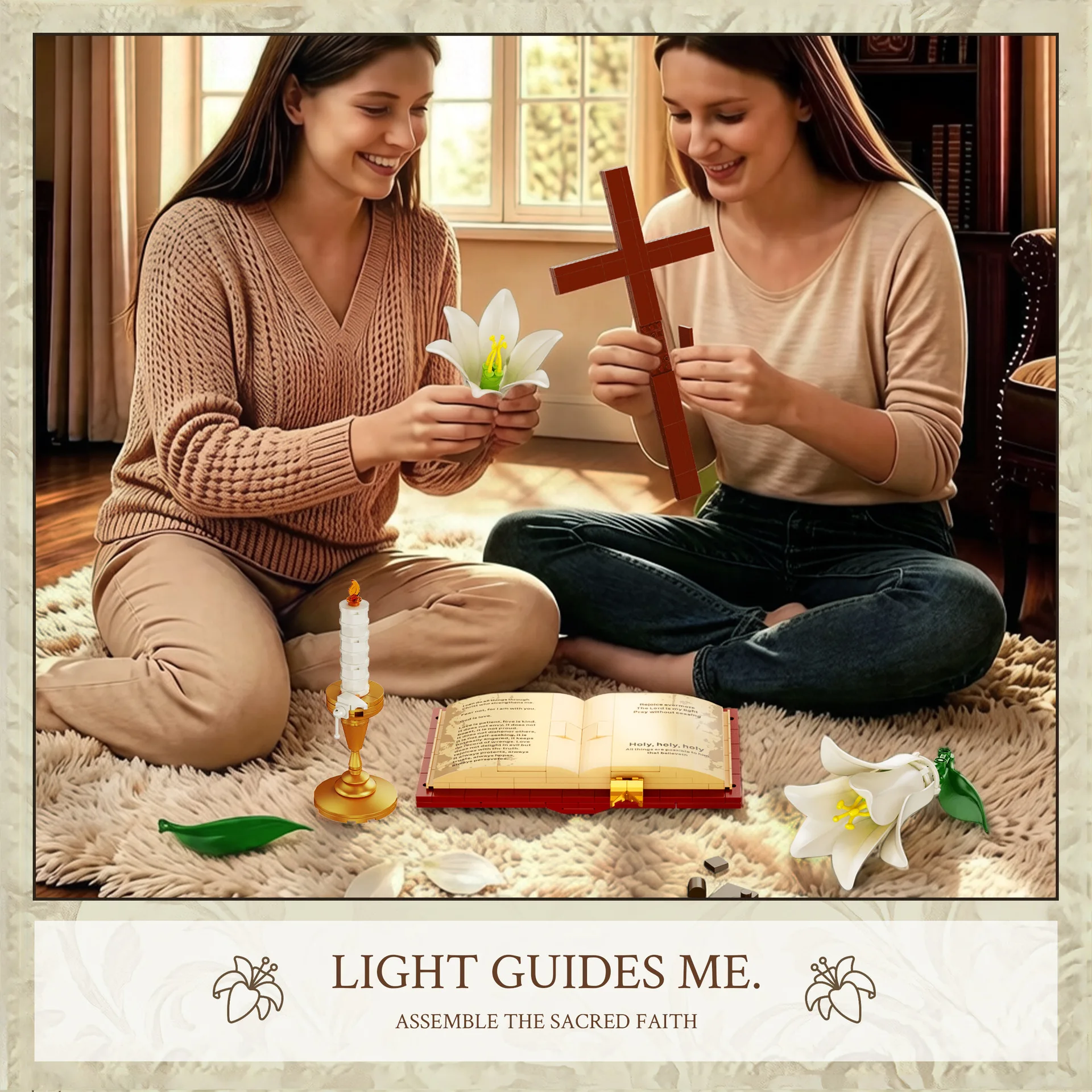Simulated Lily Cross Book Base Building Blocks Prayer-inspired Model Assembly Desktop Ornament Holiday Decorate Gifts MY2002
Simulated Lily Cross Book Base Building Blocks Prayer-inspired Model Assembly Desktop Ornament Holiday Decorate Gifts MY2002