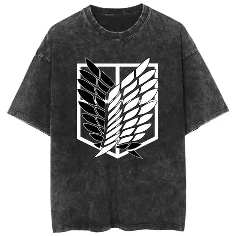 2025 New Washed retro T-shirt ATTACK ON TITAN anime casual cotton summer short-sleeved shirt Men's and women's T-shirts