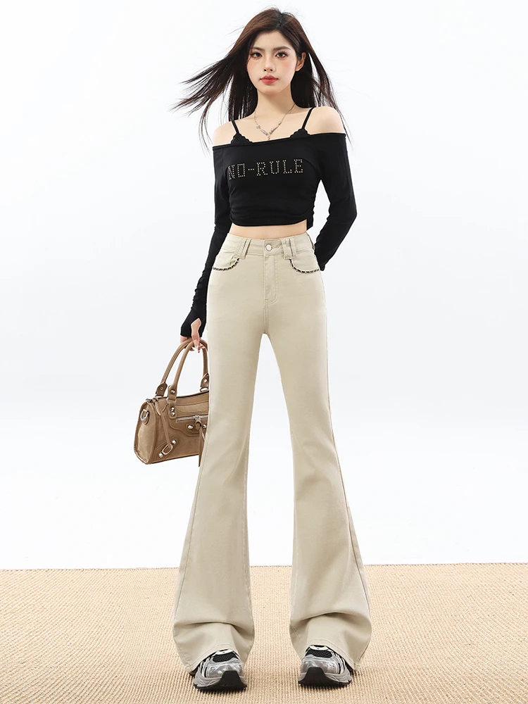 Khaki Color Spicy Girl Slim Fit Bell Bottom Jeans Women's High Waist Cotton Polyester Blend Elastic Butt Lifting Pants
Khaki Color Spicy Girl Slim Fit Bell Bottom Jeans Women's High Waist Cotton Polyester Blend Elastic Butt Lifting Pants