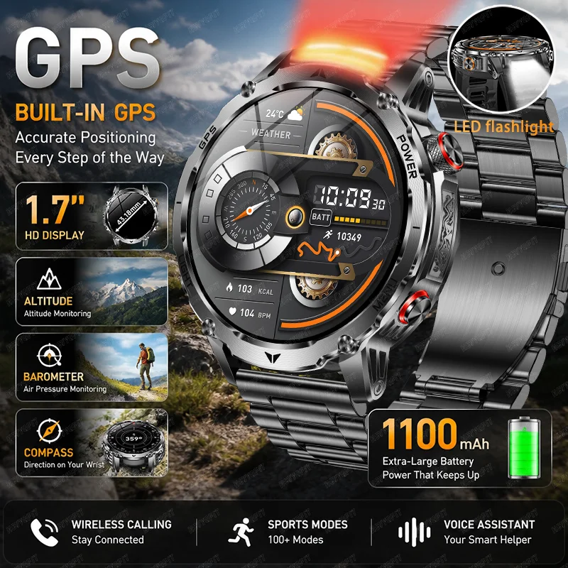 2026 new men's GPS outdoor smartwatch,1.7-inch high-definition screen, 1100mAh large battery, compass, 100+sports mode pedometer
2026 new men's GPS outdoor smartwatch,1.7-inch high-definition screen, 1100mAh large battery, compass, 100+sports mode pedometer