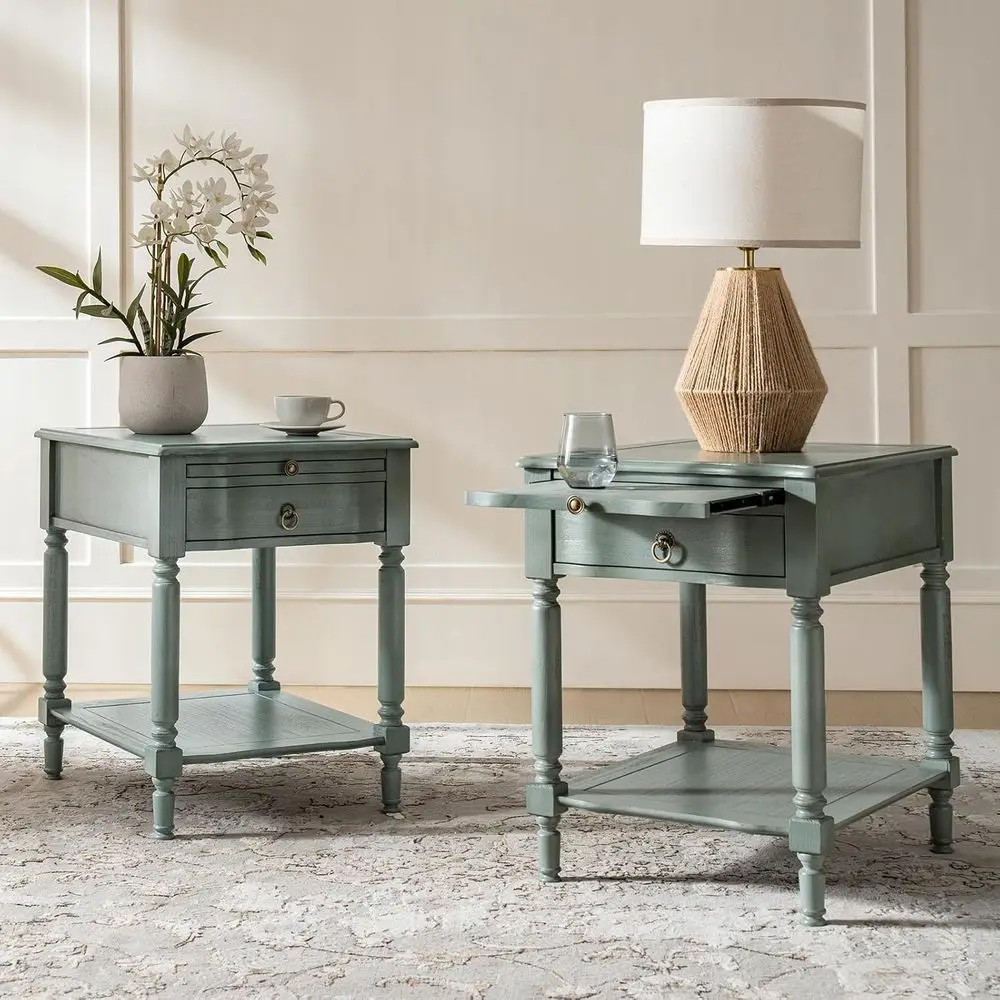 Small End Table with Charging Station, Solid Wood Side Table with a Der & Open Shel, Vintage inish, Spindle Legs(Blue, Set o 2)
Small End Table with Charging Station, Solid Wood Side Table with a Der & Open Shel, Vintage inish, Spindle Legs(Blue, Set o 2)