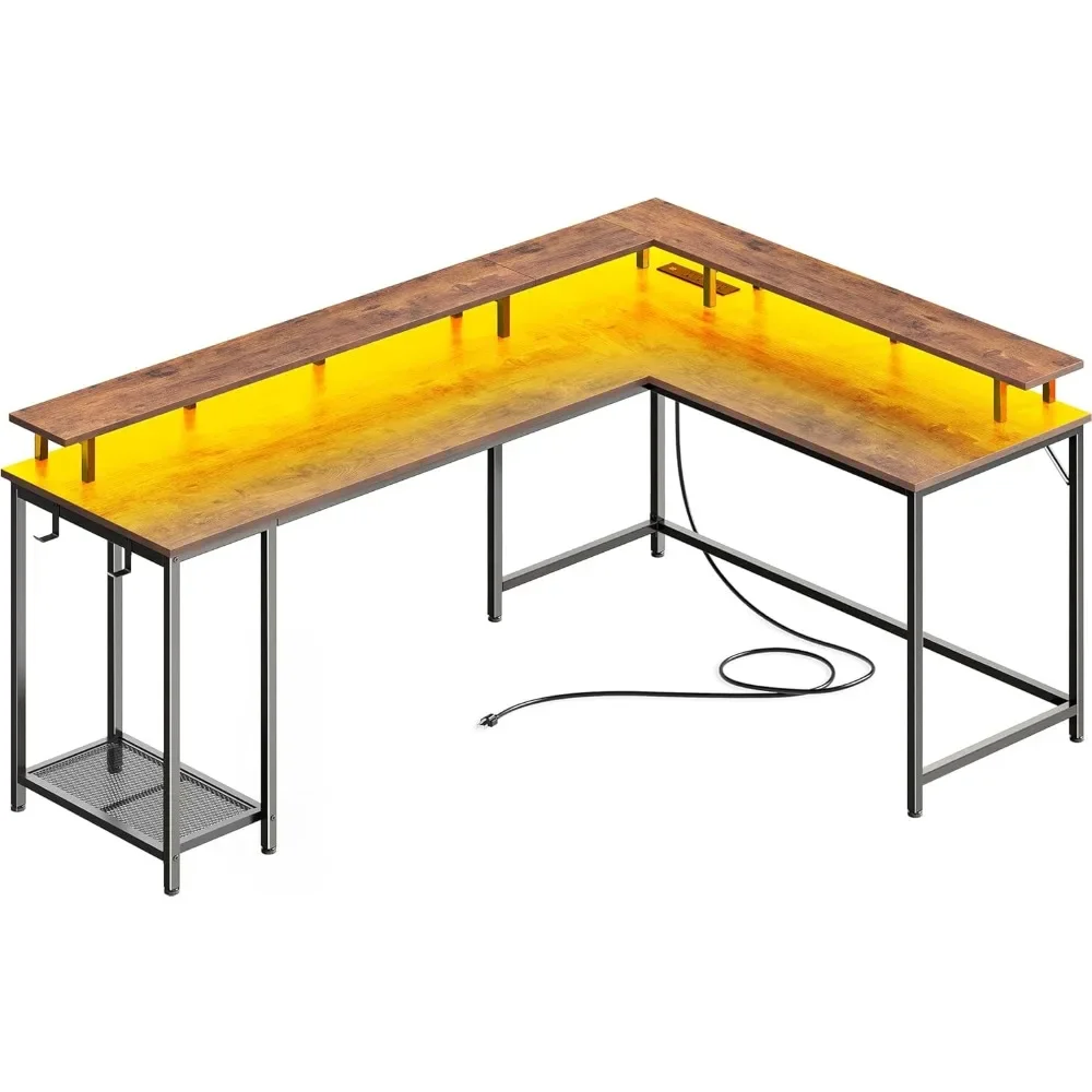 L Shaped Gaming Desk with Power Outlets & LED Lights, 66 Inch Computer Desk with Monitor Stand & Storage Shelf, Home Office Desk
L Shaped Gaming Desk with Power Outlets & LED Lights, 66 Inch Computer Desk with Monitor Stand & Storage Shelf, Home Office Desk