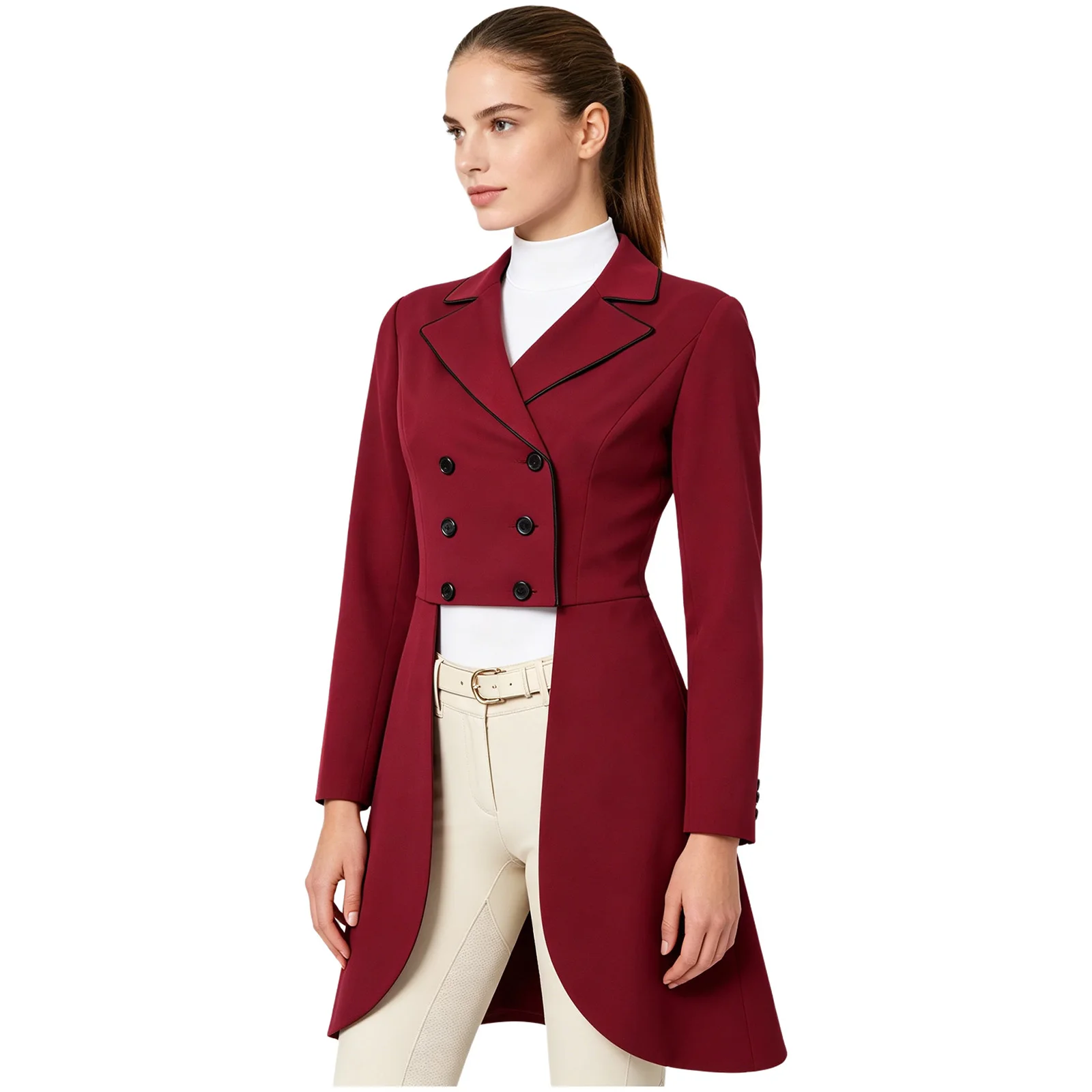Womens Equestrian Dressage Jacket Outerwear Long Sleeve Double-breasted Horse Riding Tailcoat for Equestrian Competition Show
Womens Equestrian Dressage Jacket Outerwear Long Sleeve Double-breasted Horse Riding Tailcoat for Equestrian Competition Show