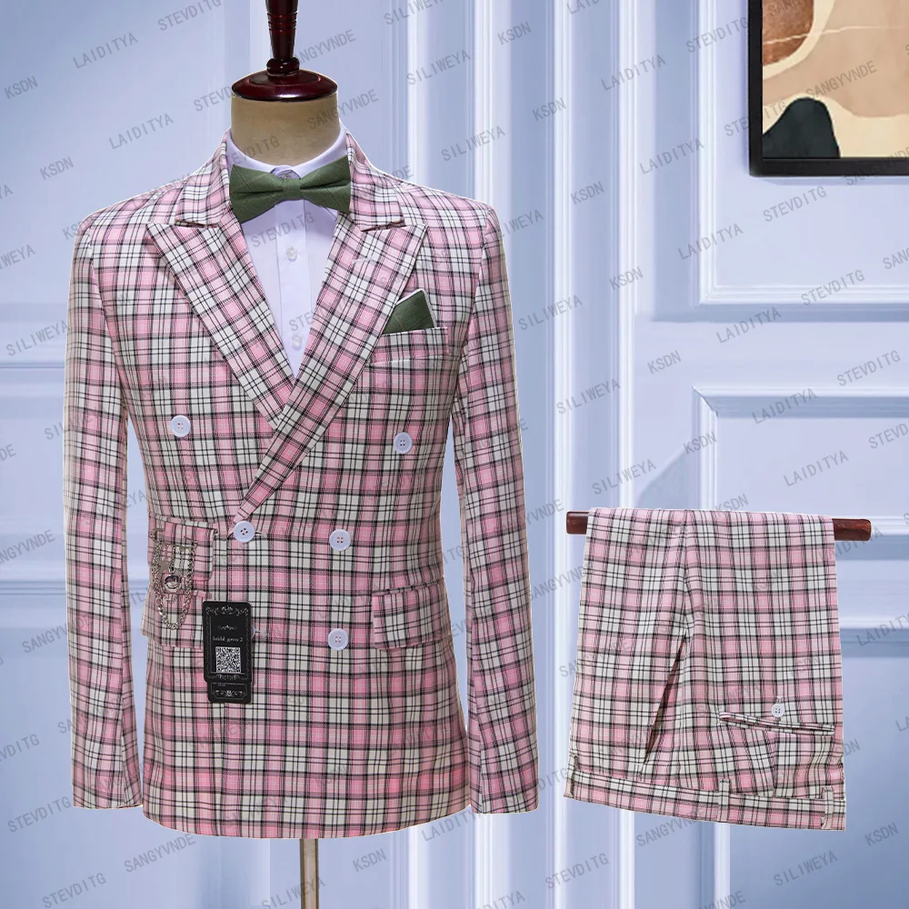 2023 New Arrival Pink White Plaid Men Suits Double Breasted Latest Design Groom Wedding Tuxedos Best Costume Homme 2 Pieces
2023 New Arrival Pink White Plaid Men Suits Double Breasted Latest Design Groom Wedding Tuxedos Best Costume Homme 2 Pieces