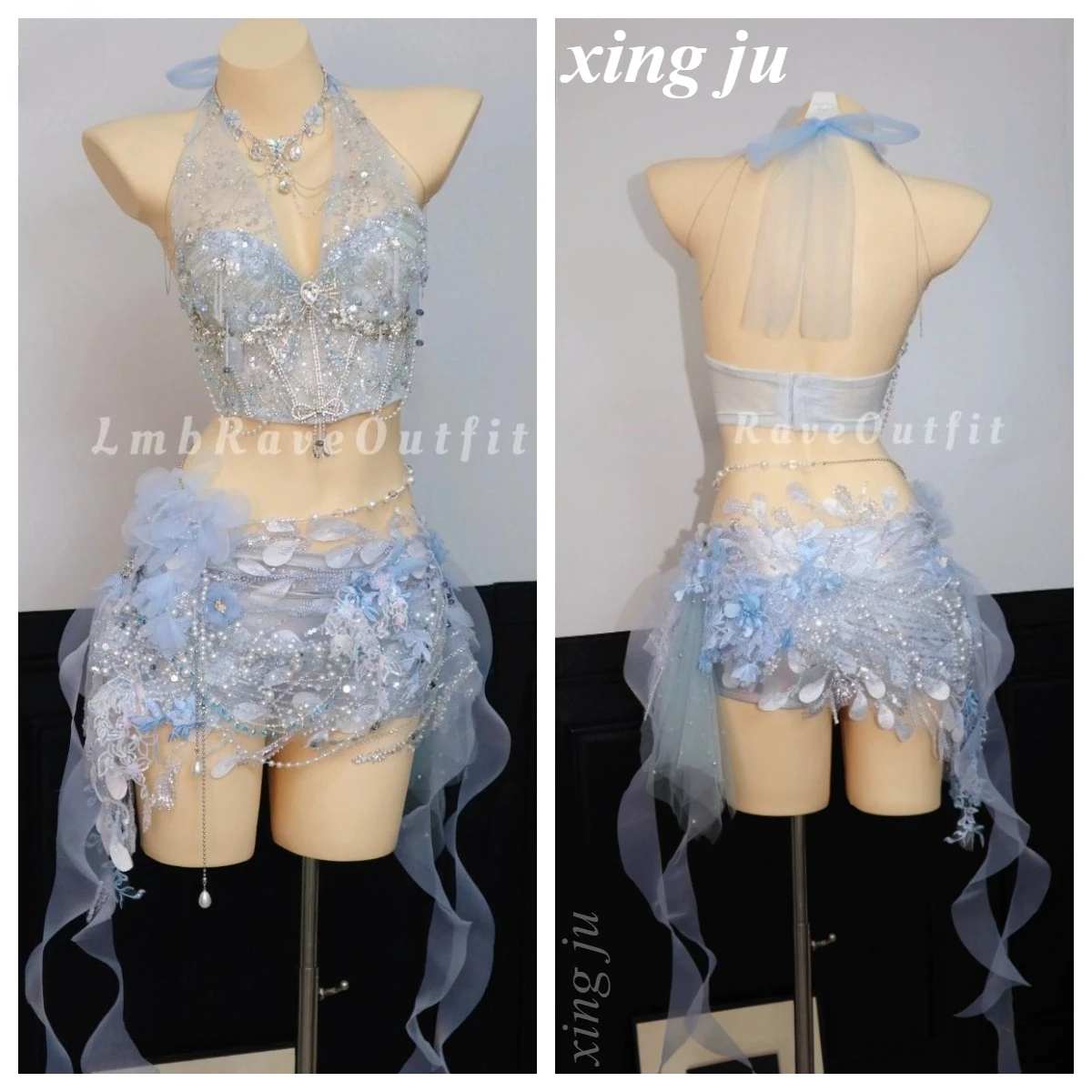 Xing Ju Blue Luxury Diamond Pearl Tassel Tops Embroidery Mesh Skirt Set Sexy Tight Shorts Birthday Party DJ Dance Stage Costume
Xing Ju Blue Luxury Diamond Pearl Tassel Tops Embroidery Mesh Skirt Set Sexy Tight Shorts Birthday Party DJ Dance Stage Costume