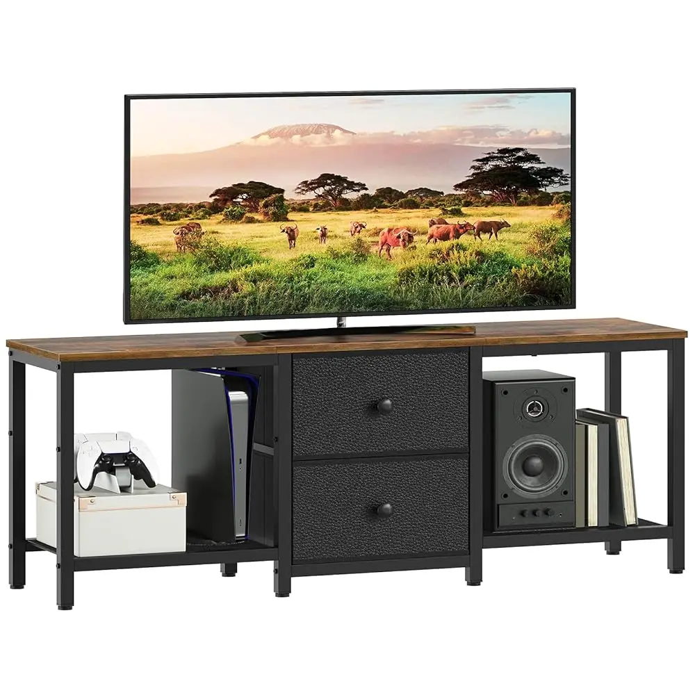 Tv Stand For Tvs Up To 55"", Entertainment Center With 2 Fabric Drawer, Media Console With Shelves, Teion Stands For Living
Tv Stand For Tvs Up To 55"", Entertainment Center With 2 Fabric Drawer, Media Console With Shelves, Teion Stands For Living