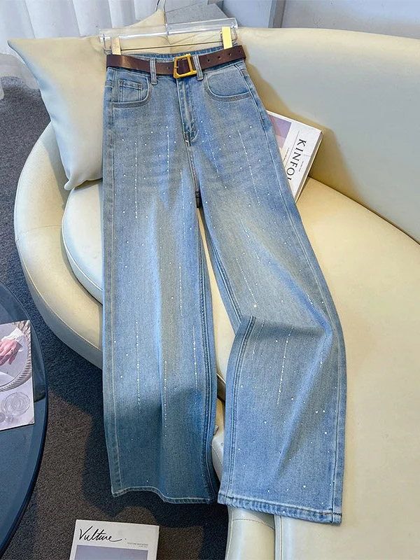 Shiny Diamond Embellished Wide Leg Straight Cut Jeans Women's Spring 2026 New Style Light Blue High Waist Denim Pants
Shiny Diamond Embellished Wide Leg Straight Cut Jeans Women's Spring 2026 New Style Light Blue High Waist Denim Pants