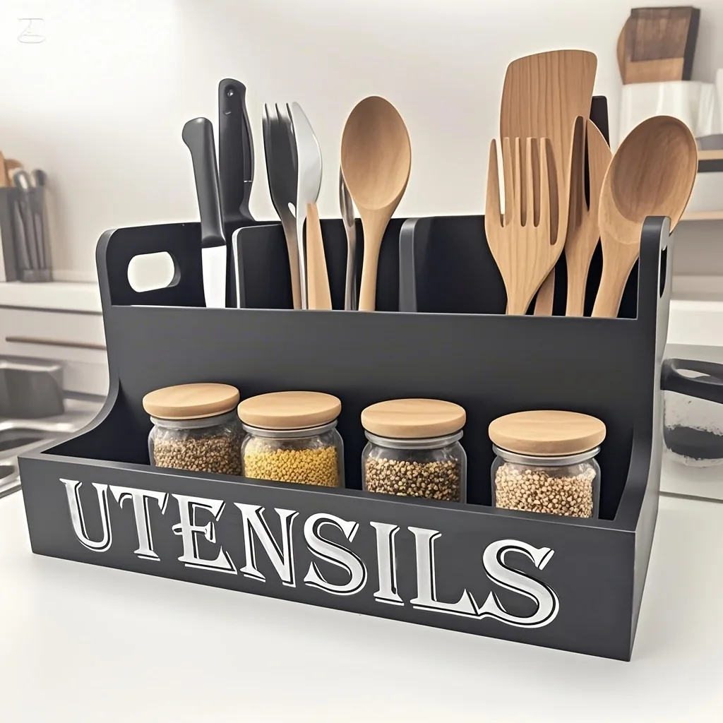 Kitchen utensils holder Kitchen countertop Cooking utensils Seasoning storage box Country black Wooden tableware storage box
Kitchen utensils holder Kitchen countertop Cooking utensils Seasoning storage box Country black Wooden tableware storage box