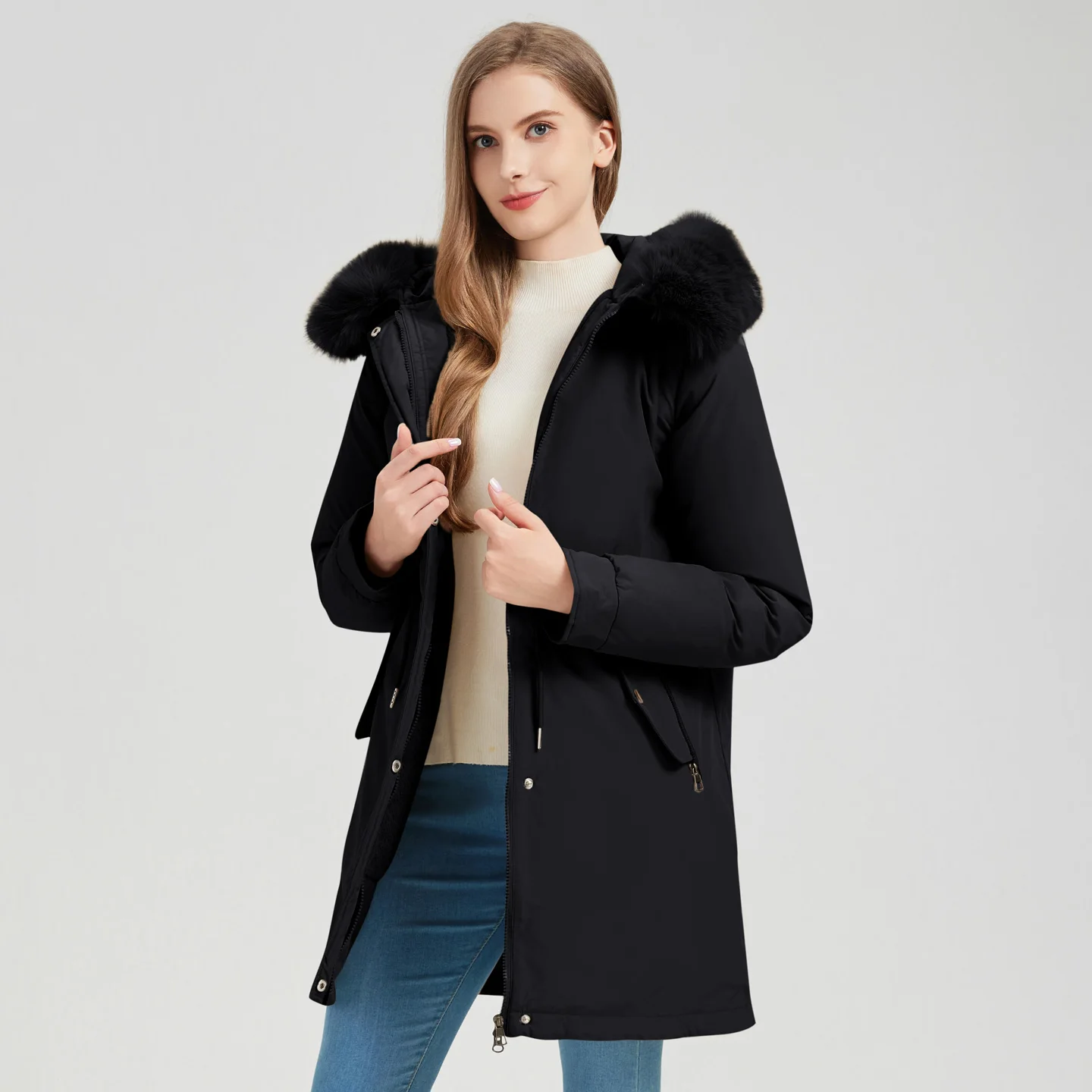 Autumn Winter Hooded Fur Collar Long Parkas Women Outerwear Thick Cotton Padded Black Coat Female Russian Style Jackets 
Autumn Winter Hooded Fur Collar Long Parkas Women Outerwear Thick Cotton Padded Black Coat Female Russian Style Jackets