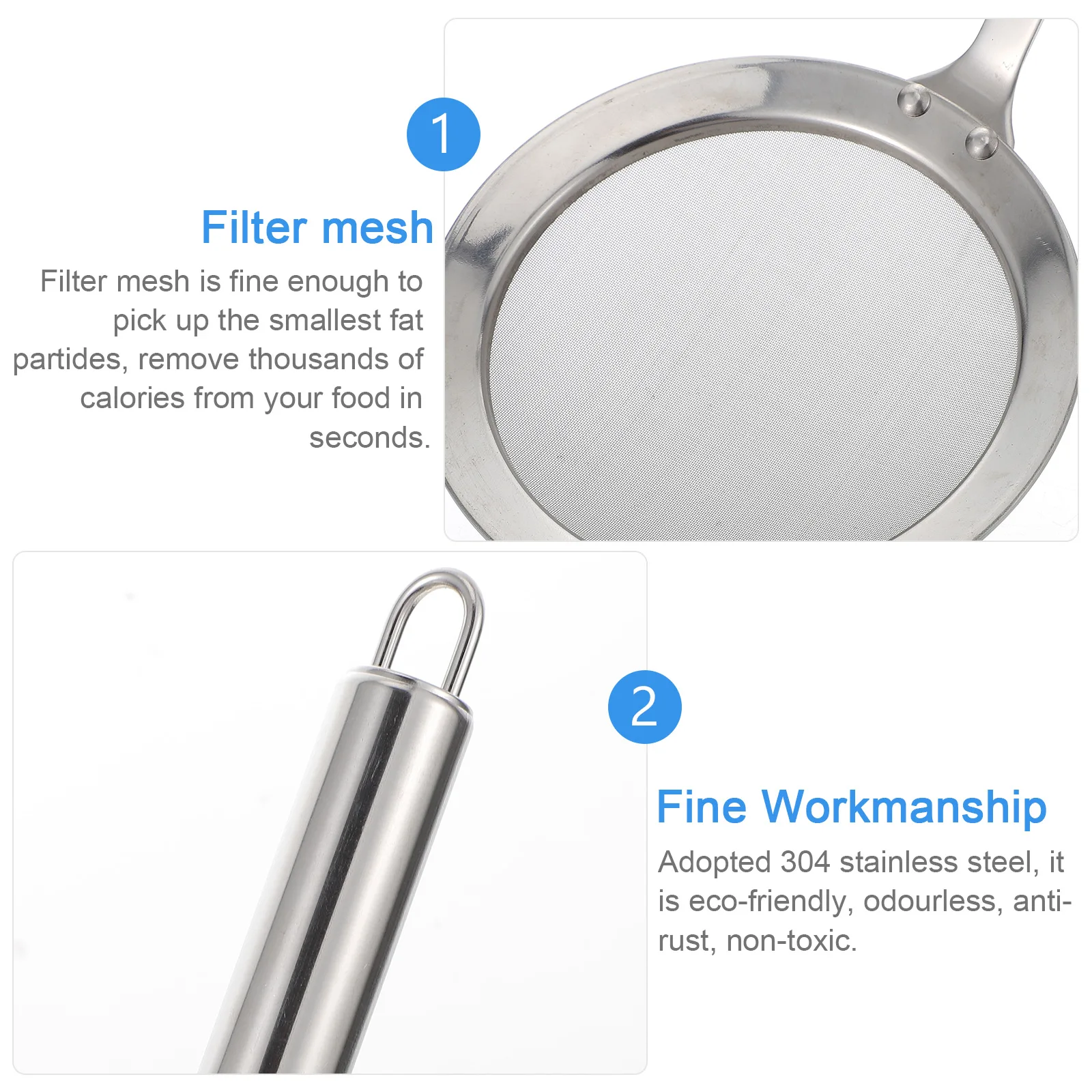 Stainless Steel Skimmer Fine Mesh Strainer Colander Grease Drainer 304 Long Handle Eco-Friendly Kitchen Sieve Filter Soy
Stainless Steel Skimmer Fine Mesh Strainer Colander Grease Drainer 304 Long Handle Eco-Friendly Kitchen Sieve Filter Soy