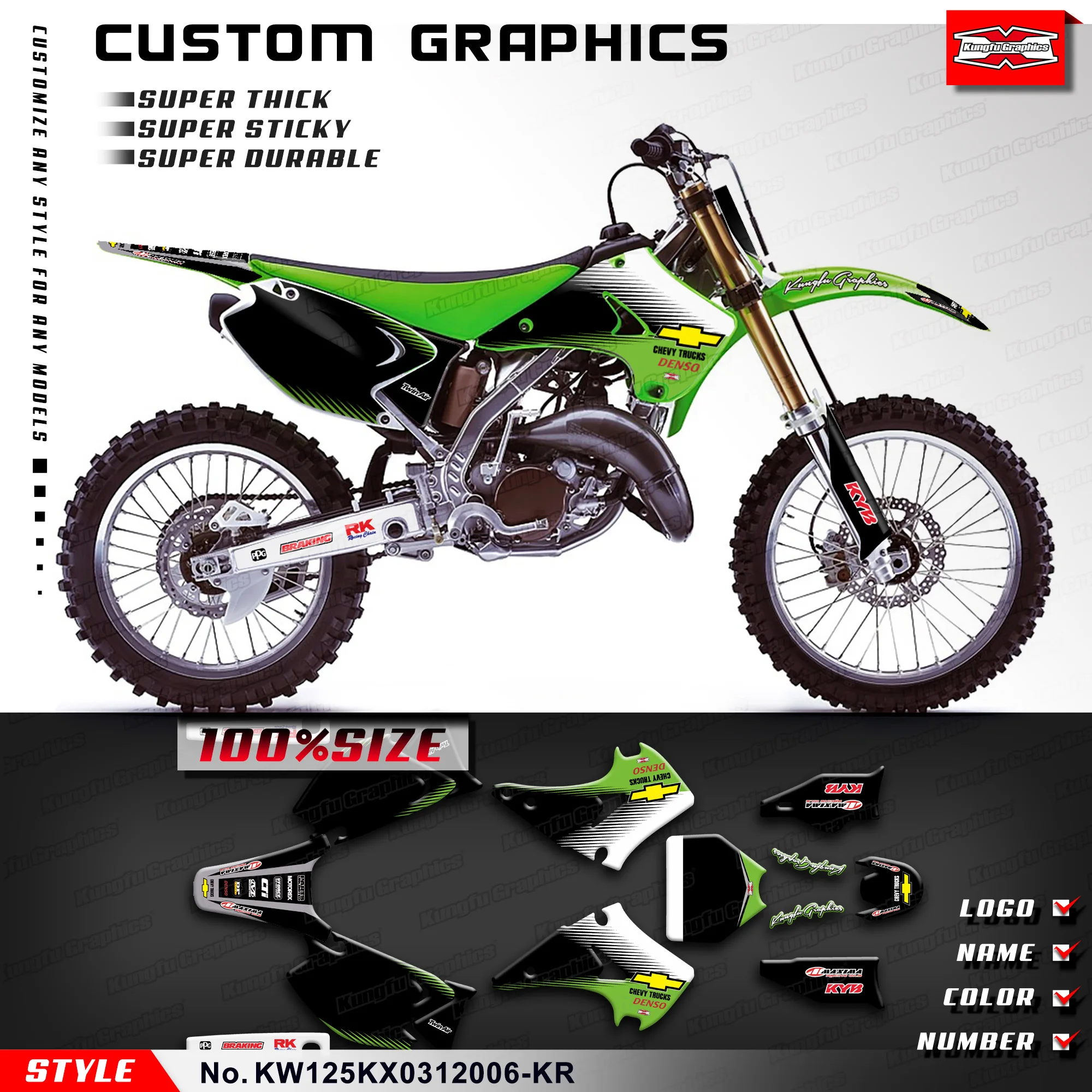 KUNGFU GRAPHICS Adhesive Sticker Motorcycle Decals for Kawasaki KX125 KX250 2003 2004 05 06 07 08 09 10 11 12, KW125KX0312006-KR
KUNGFU GRAPHICS Adhesive Sticker Motorcycle Decals for Kawasaki KX125 KX250 2003 2004 05 06 07 08 09 10 11 12, KW125KX0312006-KR