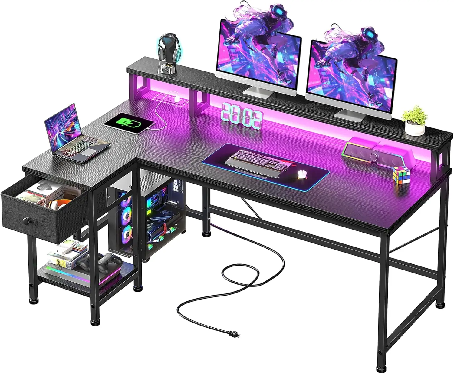 48 L Shaped Gaming Desk with LED Lights & Power Outlet, Computer Desk with Drawer & Monitor Stand for Gaming,Small Desk for Home
48 L Shaped Gaming Desk with LED Lights & Power Outlet, Computer Desk with Drawer & Monitor Stand for Gaming,Small Desk for Home