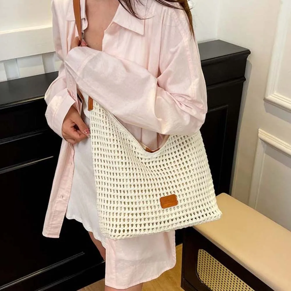 Casual Crochet Tote Bag Magnetic Button Large Capacity Hollow Woven Bag Korean Style Polyester Knitting Handbag School
Casual Crochet Tote Bag Magnetic Button Large Capacity Hollow Woven Bag Korean Style Polyester Knitting Handbag School
