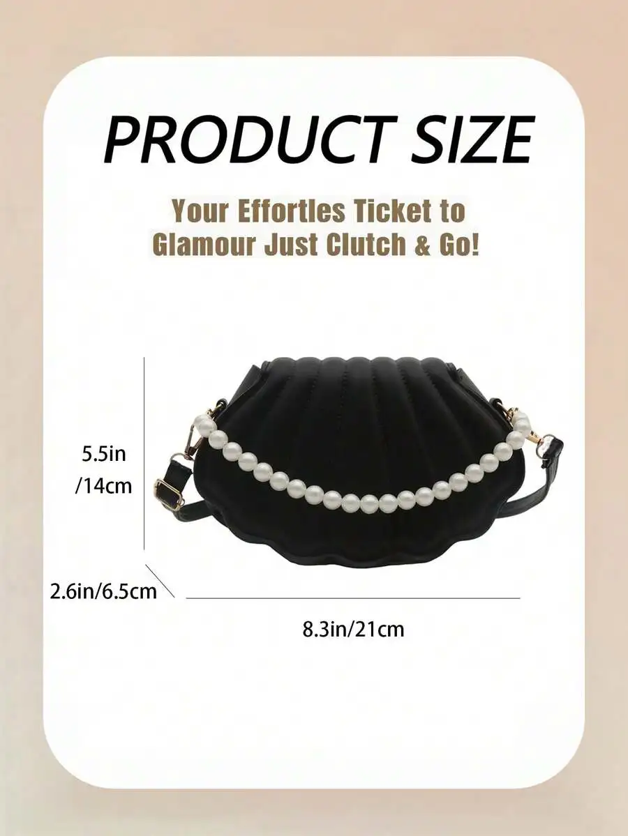 Elegant Black Seashell Clutch With Faux Pearl Strap, Versatile Crossbody For Weddings, Parties, Formal Events And Daily Wear
Elegant Black Seashell Clutch With Faux Pearl Strap, Versatile Crossbody For Weddings, Parties, Formal Events And Daily Wear