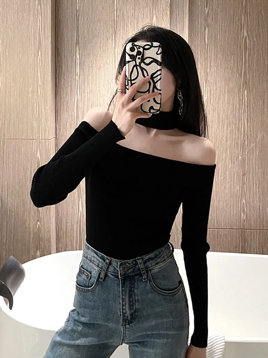 Sexy Open-Shoulder Long-Sleeve Knitted Sweater Women's Autumn Winter Fashion Korean Style Hollow out Neckline Base Shirt
Sexy Open-Shoulder Long-Sleeve Knitted Sweater Women's Autumn Winter Fashion Korean Style Hollow out Neckline Base Shirt