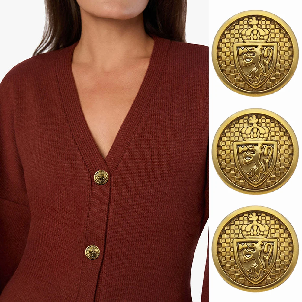 10 Pieces/set 15/20/25mm Vintage Lion Shield Pattern Gold Metal Round Buttons High Quality Coat Suit Jacket Decoration Buttons
10 Pieces/set 15/20/25mm Vintage Lion Shield Pattern Gold Metal Round Buttons High Quality Coat Suit Jacket Decoration Buttons