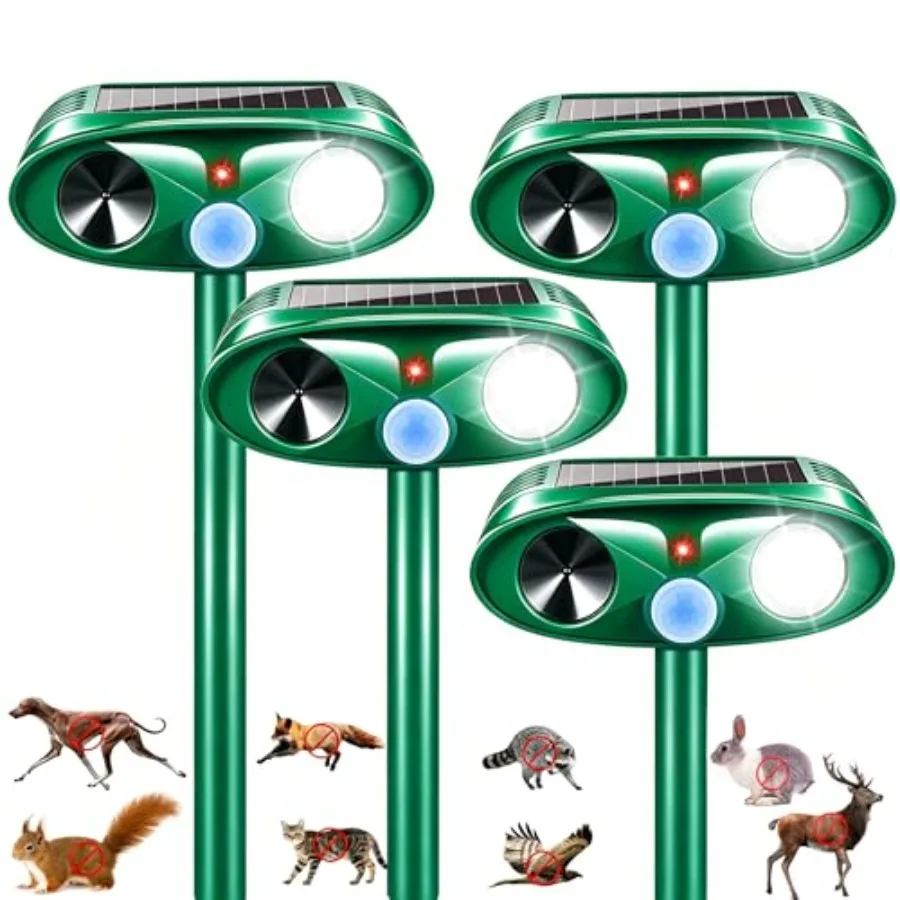 Outdoor solar ultrasonic deer repellent for yard and garden use, ABS plastic housing, black color, upgraded motion sensor with
Outdoor solar ultrasonic deer repellent for yard and garden use, ABS plastic housing, black color, upgraded motion sensor with