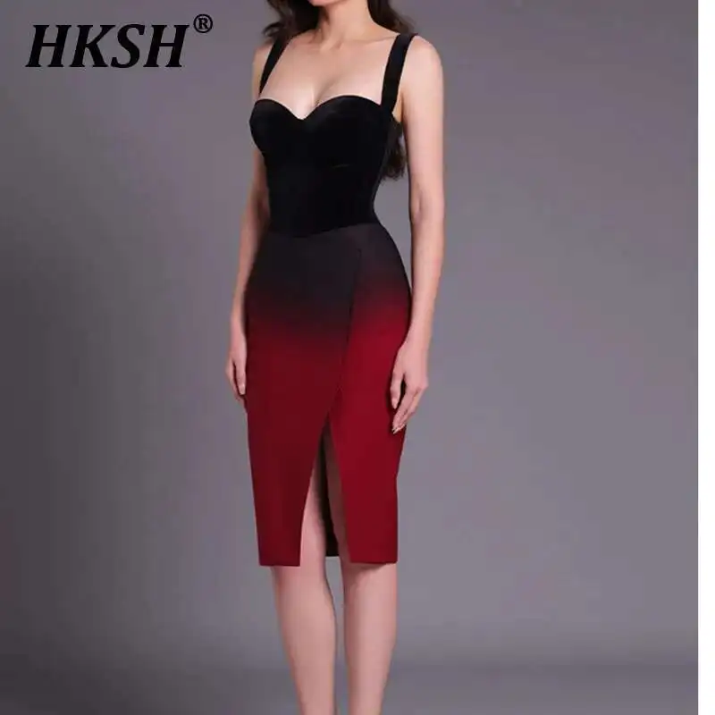 HKSH Fashion Women Spring New Sexy Temperament Luxury Niche Design Gradual Color Contrast Dress Two-piece Suspender Dress HK4259
HKSH Fashion Women Spring New Sexy Temperament Luxury Niche Design Gradual Color Contrast Dress Two-piece Suspender Dress HK4259