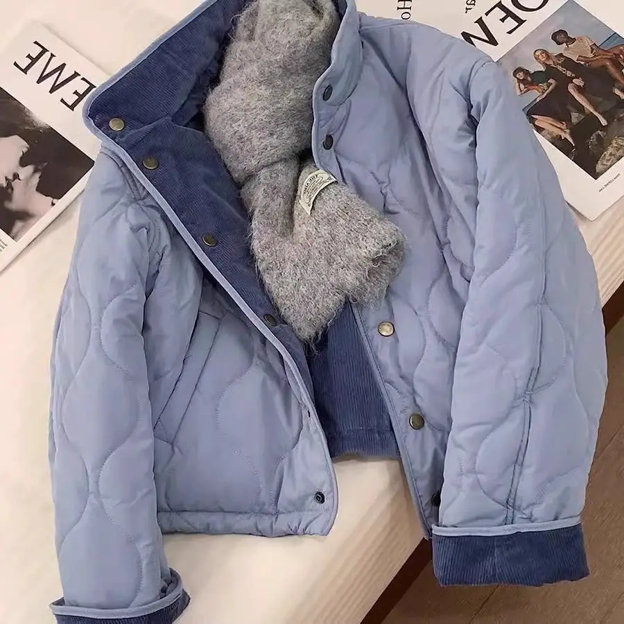 Korean Style Blue Corduroy Loose Fit Cotton Jacket Women's Autumn Winter Anti-Aging Design Casual Warm Cotton Padded Outerwear
Korean Style Blue Corduroy Loose Fit Cotton Jacket Women's Autumn Winter Anti-Aging Design Casual Warm Cotton Padded Outerwear