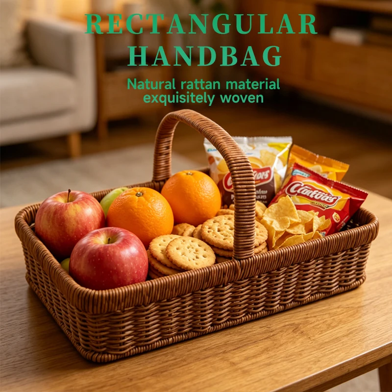 Portable Rectangular Rattan Style Woven Basket Handheld Serving Tray for Bread Fruit Snacks Home Decor Outdoor Picnic Storage
Portable Rectangular Rattan Style Woven Basket Handheld Serving Tray for Bread Fruit Snacks Home Decor Outdoor Picnic Storage