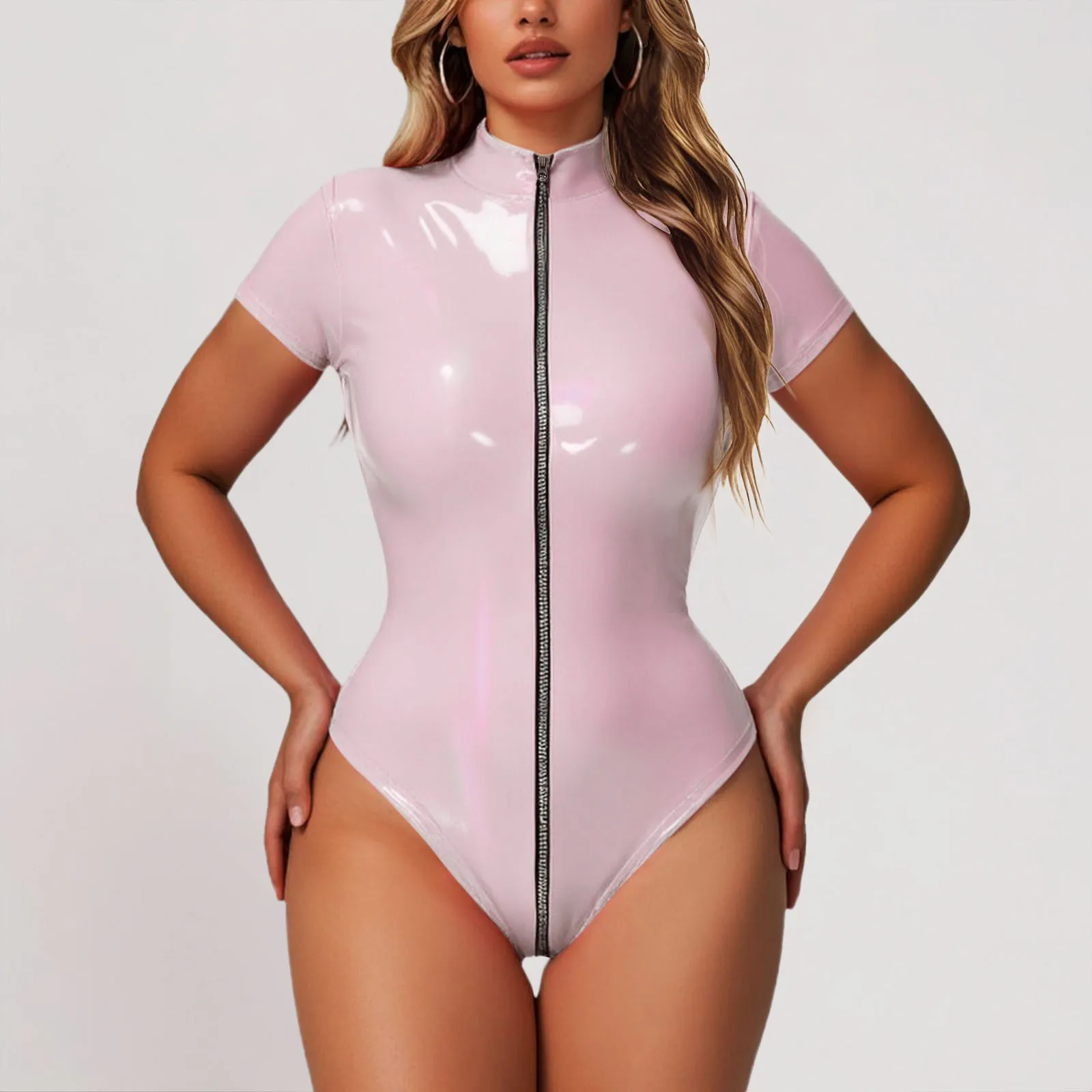 Women's Shiny Leather Bodysuit Summer Short Sleeve Sexy Open Crotch Zipper Bunny Tights Party Dance Women's Skinny Bodysuit
Women's Shiny Leather Bodysuit Summer Short Sleeve Sexy Open Crotch Zipper Bunny Tights Party Dance Women's Skinny Bodysuit
