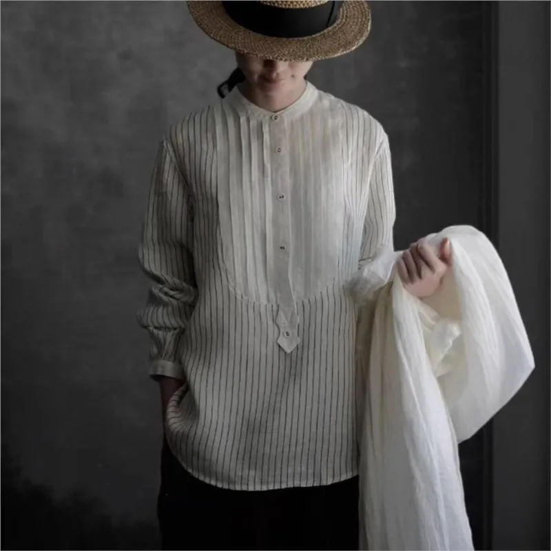 Johnature, осенние новые товары, свободные женские рубашки с воротником-стойкой в полоску в стиле ретро, повседневные блузки с длинными рукавами
Johnature, осенние новые товары, свободные женские рубашки с воротником-стойкой в полоску в стиле ретро, повседневные блузки с длинными рукавами