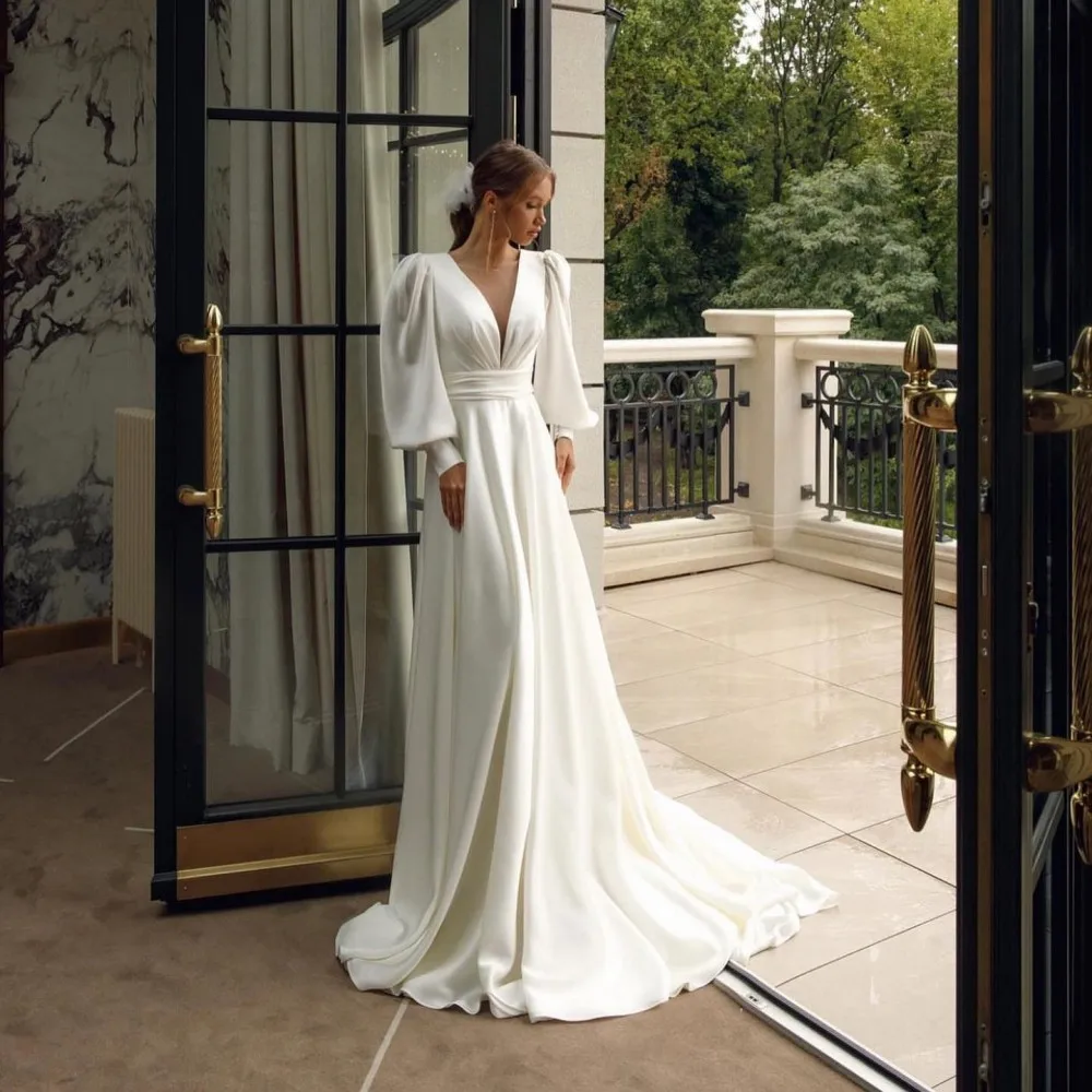Customized Elegant Chiffon Women Wedding Dresses V Neck Puff Sleeves Bridal Gowns Formal Vestido De Noiva robe de mariée
Customized Elegant Chiffon Women Wedding Dresses V Neck Puff Sleeves Bridal Gowns Formal Vestido De Noiva robe de mariée