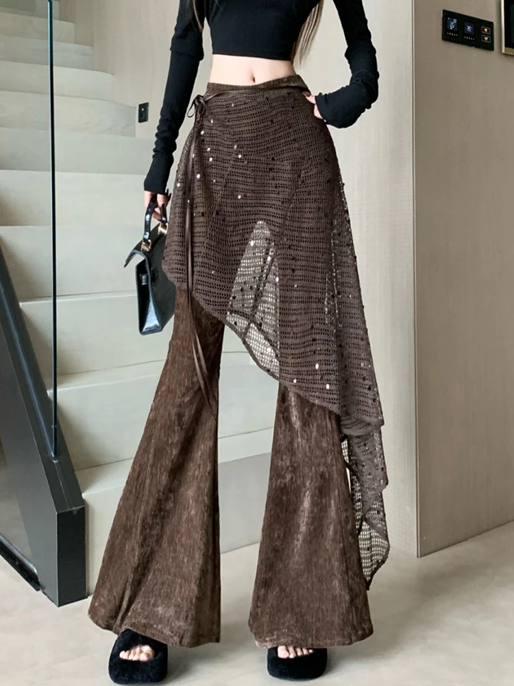 Женские осенне-зимние повседневные расклешенные брюки с блестками, пердежные занавески, две повседневные расклешенные брюки с высокой талией для похудения и перетаскивания пола
Женские осенне-зимние повседневные расклешенные брюки с блестками, пердежные занавески, две повседневные расклешенные брюки с высокой талией для похудения и перетаскивания пола