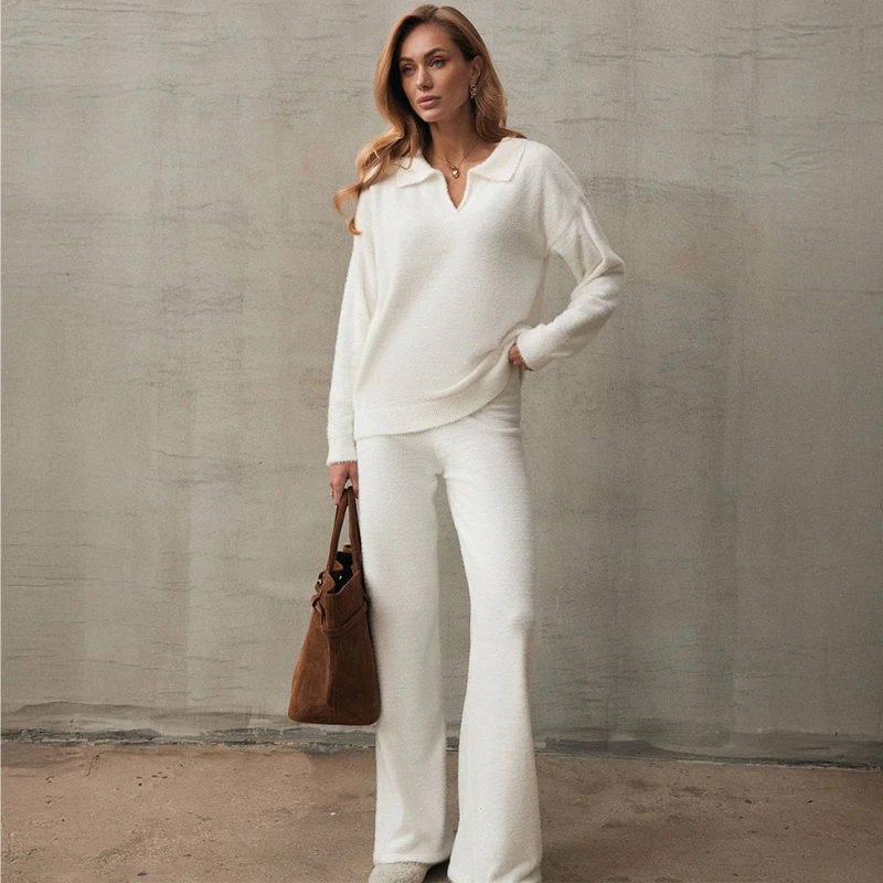 Tornova Knitted Trousers Two-Piece Set Female Autumn Winter Long Sleeve Top Polo Collar Casual Pants Lady Leisure Sweater Set
Tornova Knitted Trousers Two-Piece Set Female Autumn Winter Long Sleeve Top Polo Collar Casual Pants Lady Leisure Sweater Set