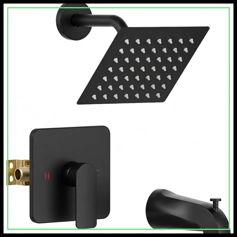 Shower Faucet Set with Valve, All-Metal High Flow Tub Spout, 6" Pressure Head, Solid Brass, Black
Shower Faucet Set with Valve, All-Metal High Flow Tub Spout, 6" Pressure Head, Solid Brass, Black