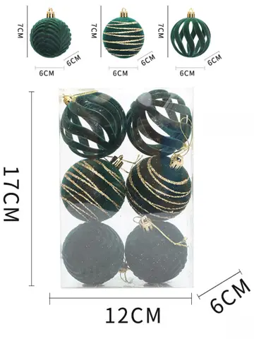 6/12pcs 6cm Wine Red Christmas Ball Ornaments Dark Green White Christmas Tree Party Decoration New Christmas Spheres Pendant