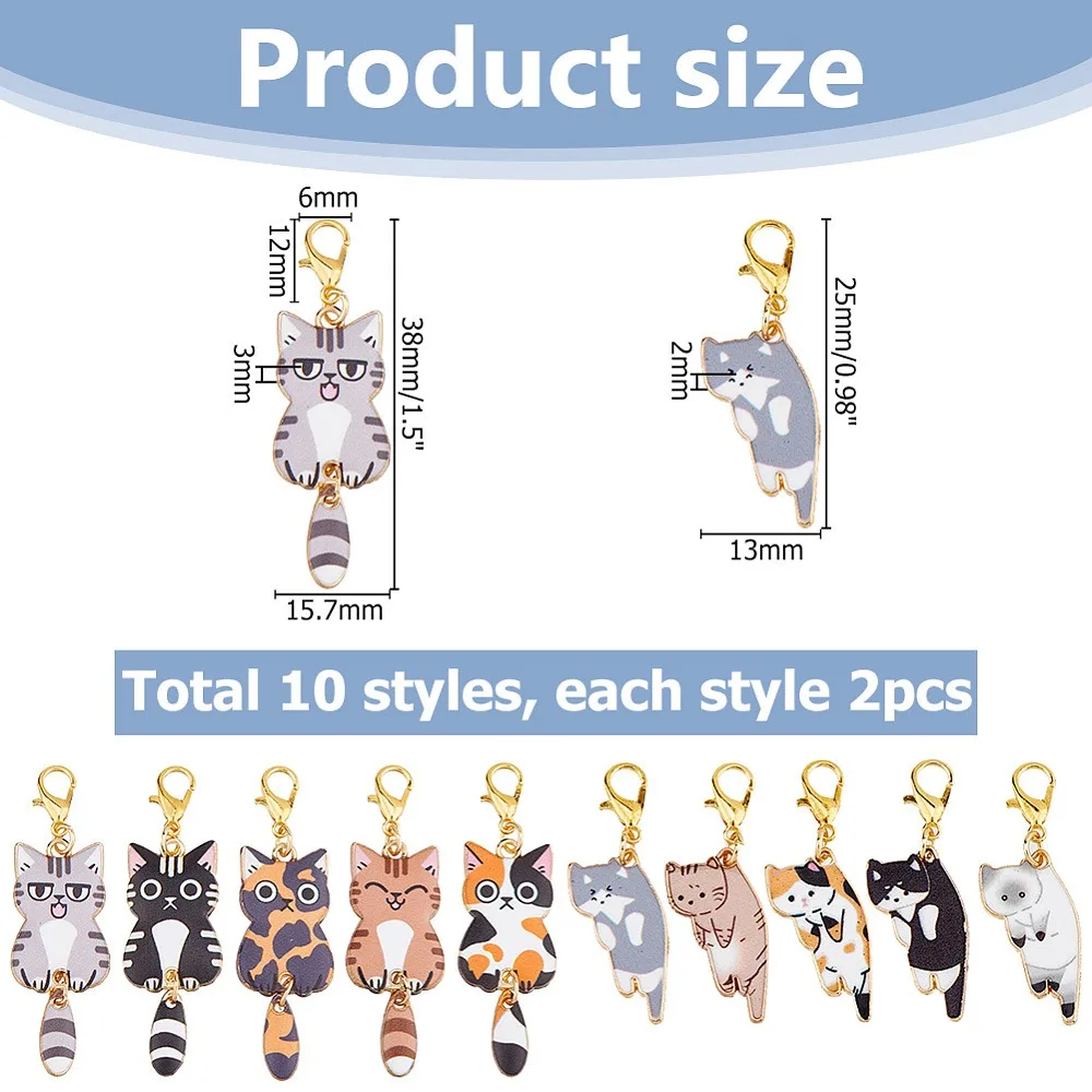 20Pcs 10 Styles Cat Shape Alloy Pendant Decoration with Lobster Claw Clasps Mixed Color 37~51mm 2pcs/style
20Pcs 10 Styles Cat Shape Alloy Pendant Decoration with Lobster Claw Clasps Mixed Color 37~51mm 2pcs/style