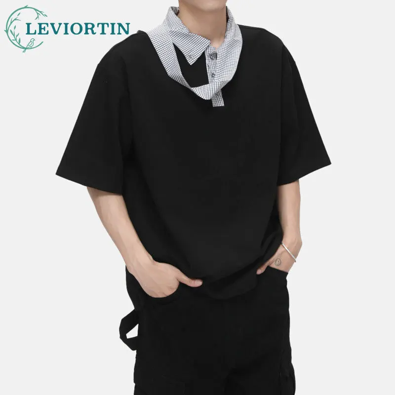 Мужская мода, корейский нишевый воротник, искусственный комплект из двух предметов, свободная повседневная простая контрастная рубашка с короткими рукавами, топ 
Мужская мода, корейский нишевый воротник, искусственный комплект из двух предметов, свободная повседневная простая контрастная рубашка с короткими рукавами, топ