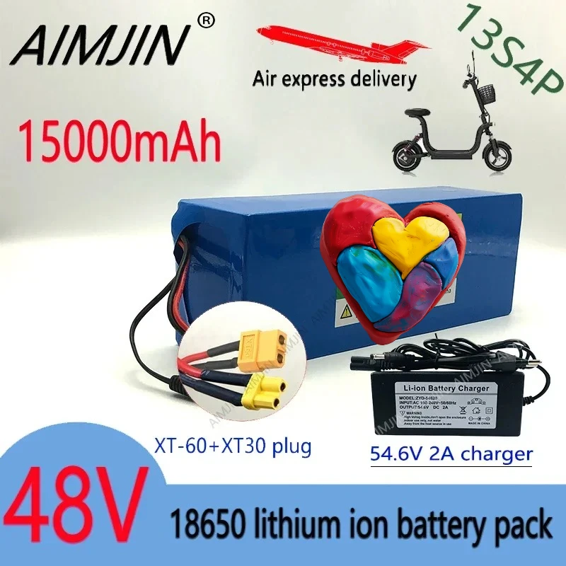13S4P 48V15Ah Li-Ion Battery Pack for Scooters, Motorcycles, Bicycles with BMS,18650 high-power1000W+54.6Vcharger XT60 XT30 Plug 
13S4P 48V15Ah Li-Ion Battery Pack for Scooters, Motorcycles, Bicycles with BMS,18650 high-power1000W+54.6Vcharger XT60 XT30 Plug
