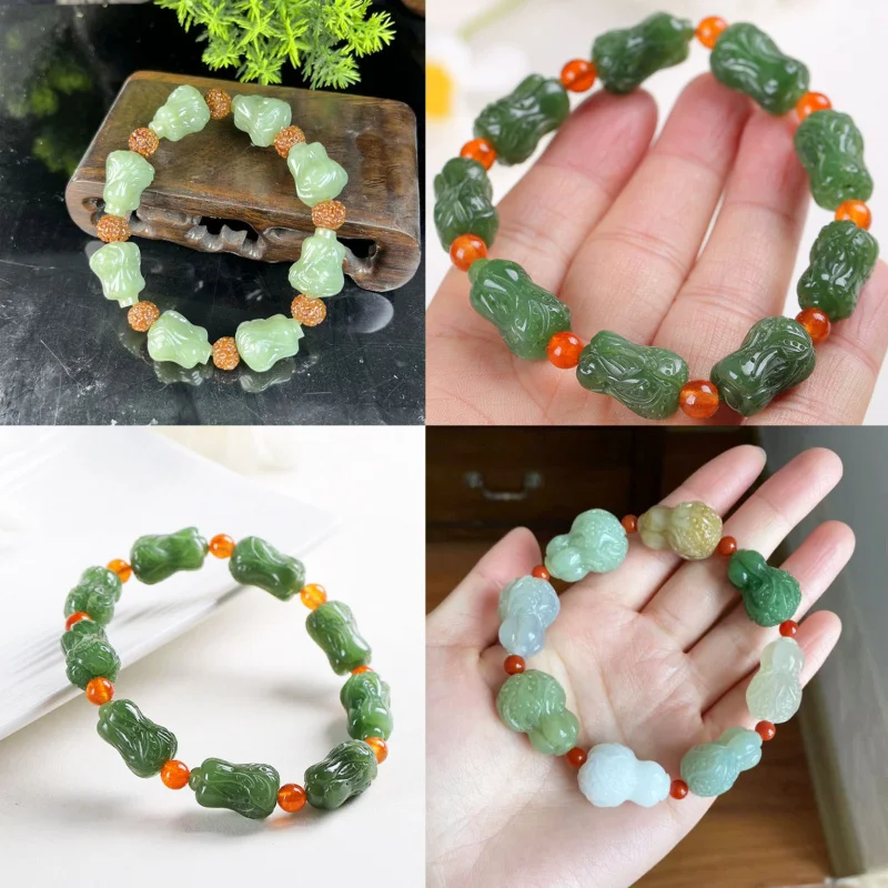 Hetian , Qinghai , -white , bright green , cabbage-shaped jade, multi-precious single-loop bracelet
Hetian , Qinghai , -white , bright green , cabbage-shaped jade, multi-precious single-loop bracelet