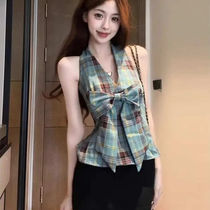 Sweet And Spicy Retro Color Blo Plaid ter Top Women's Faion Knot Ne Design Ele Sle Women's Trendy irt
Sweet And Spicy Retro Color Blo Plaid ter Top Women's Faion Knot Ne Design Ele Sle Women's Trendy irt