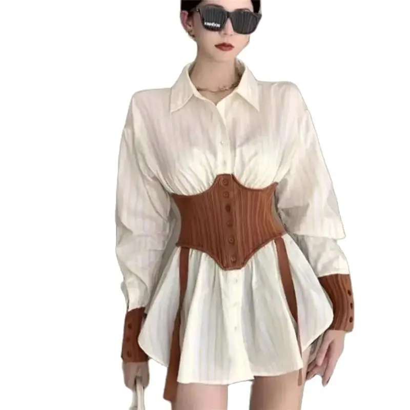Spring Autumn Mid-Long Fake Two Pieces Shirt Women 2025New Fashion Loose Leisure The Waist Polo Collar Tops Shirt Blouse Female
Spring Autumn Mid-Long Fake Two Pieces Shirt Women 2025New Fashion Loose Leisure The Waist Polo Collar Tops Shirt Blouse Female