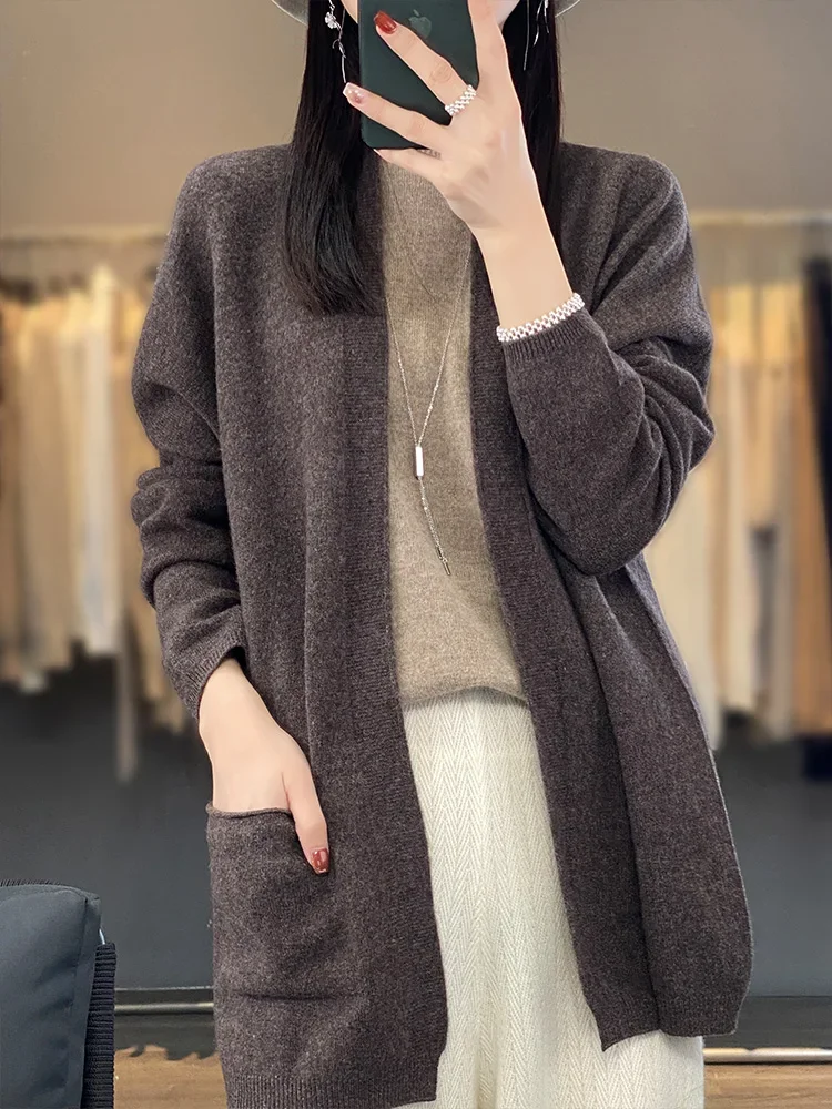 Women Merino Wool Cardigan Long Sleeve Loose Sweater Open Stitch Spring Autumn Cashmere Knitwear Korean Solid Color Tops
Women Merino Wool Cardigan Long Sleeve Loose Sweater Open Stitch Spring Autumn Cashmere Knitwear Korean Solid Color Tops